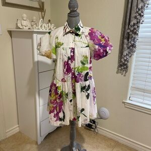 Aje Designer Floral Dress with Puff Sleeves